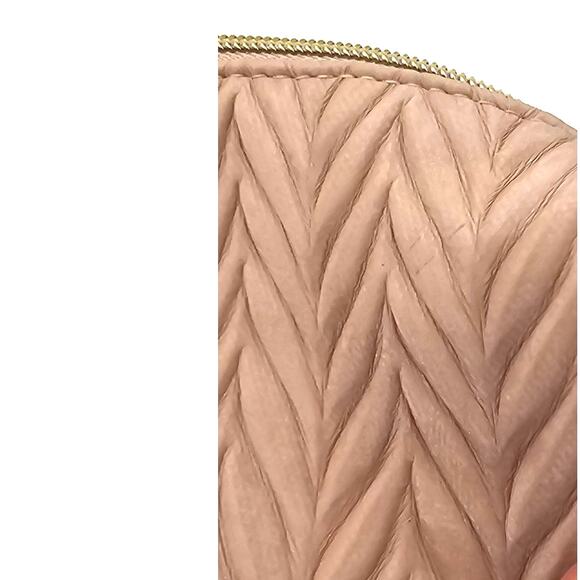 Vince Camuto Rose Gold Pink Quilted Cosmetic Bag Gold Zipper Clean - Picture 5 of 6